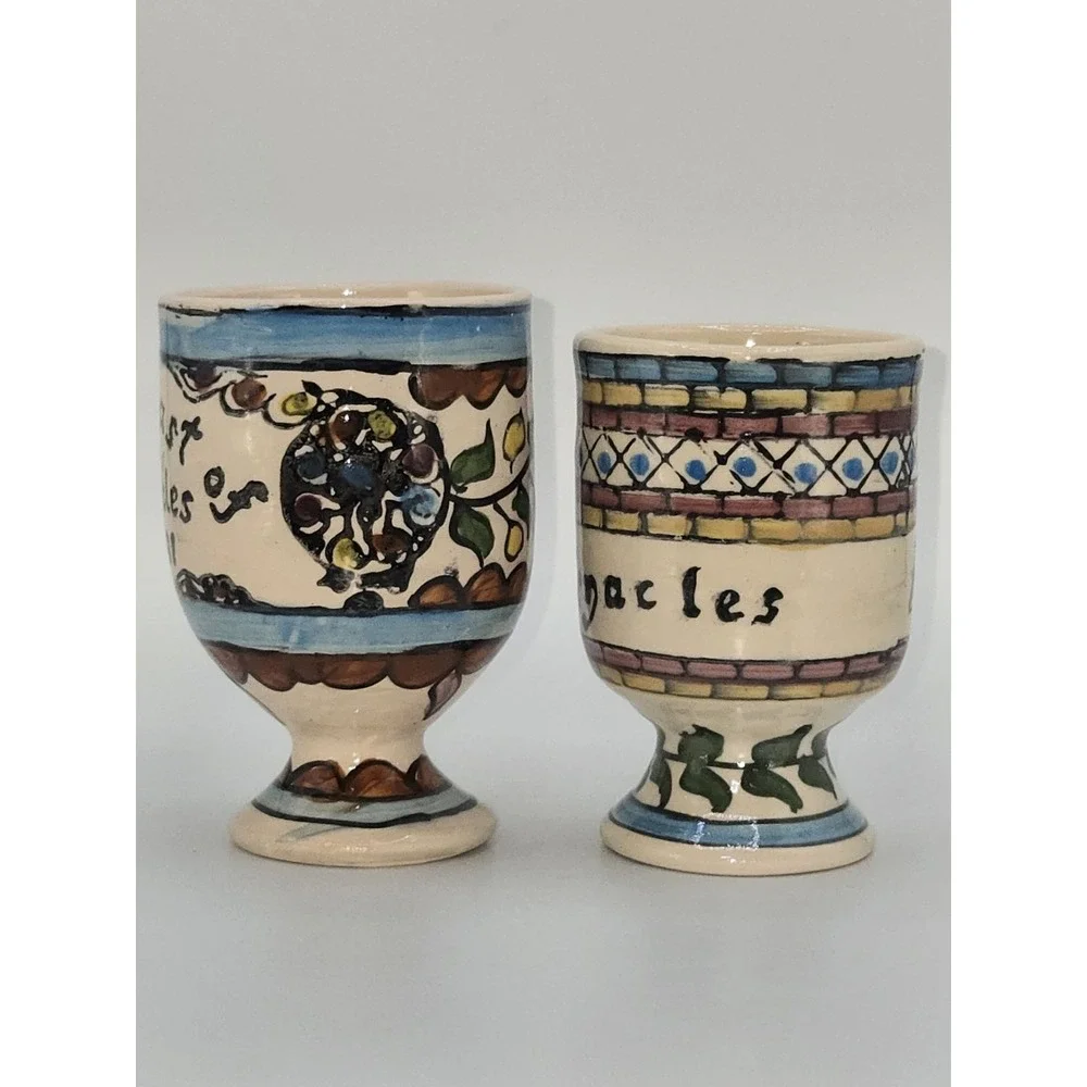 Christian Feast of Tabernacles October 1988 Hand Painted Ceramic Goblet Set of 2